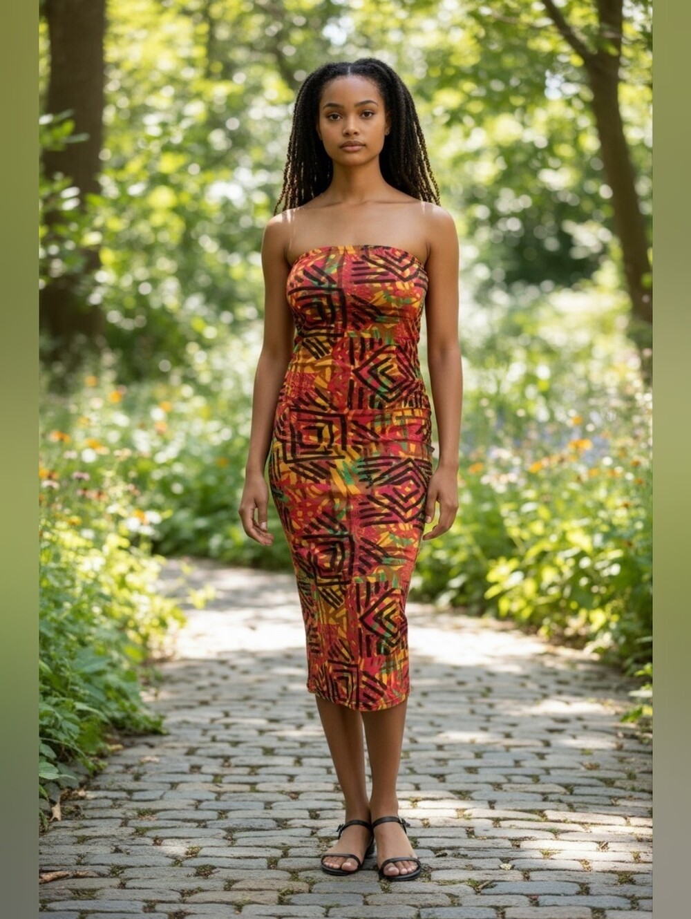 Colorful Abstract Artist Strapless Midi Dress | Statement Print